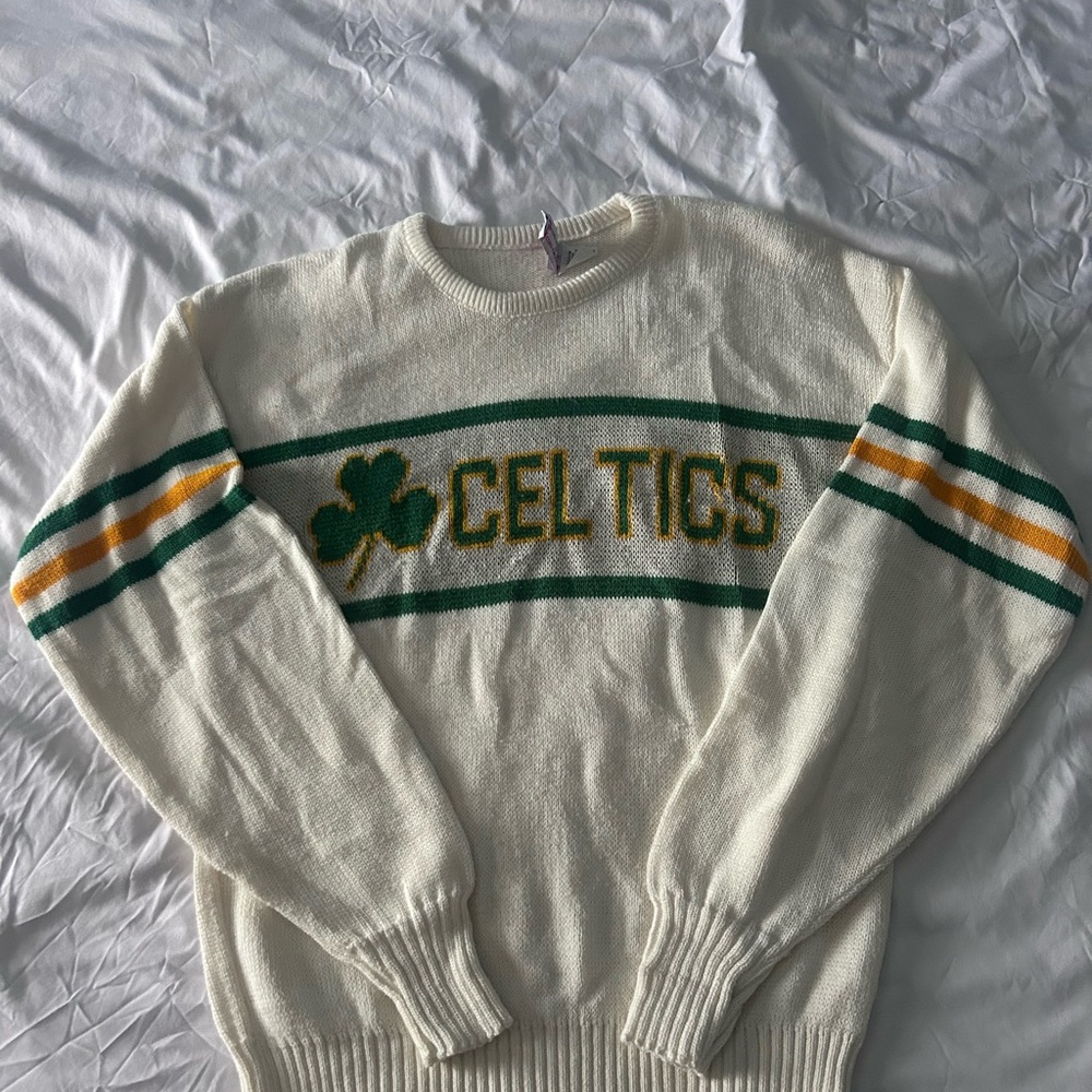 Vintage 80s Boston Celtics Cliff Engle White Knit Sweater